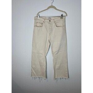 Zara Woman Jeans Womens 10 Cream Wide Leg Raw Hem Premium Denim High Rise Pants